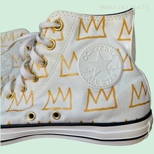 👑Converse x Jean Michel Basquiat Unisex High-Top Sneakers White & Gold. EUC